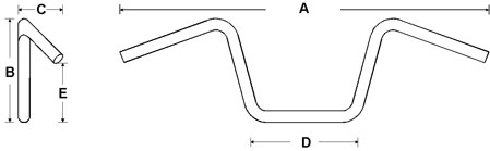 Maßtabelle:        A    1050 mm          B      75 mm          C    130 mm          D   280 mm          E      0 mm