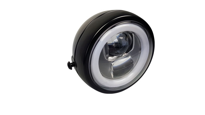 LED Motorradscheinwerfer mit nur 120 mm Durchmesser und seitlicher Befestigung