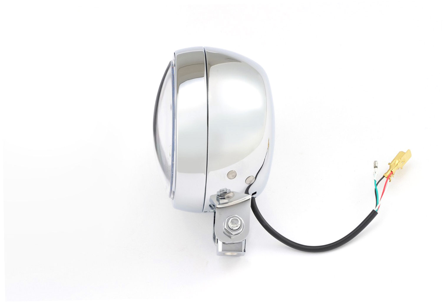 LED Scheinwerfer chrom mit rundem Tagfahrlicht 120 mm e-Prüfzeichen, Befestigung unten