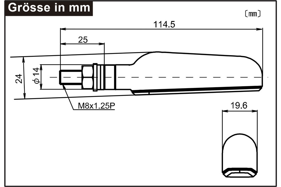 Masse des LED-Blinker Ray mit sequentiellem Lauflicht