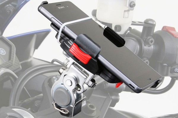Smartphonehalter abnehmbar für 22-29 mm Lenkerdurchmesser mit Klemmbügel Montagebeispiel