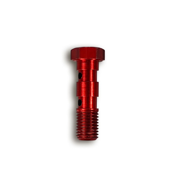 Fren Tubo Doppelhohlschraube, M 10 x 1,25 aus rot eloxiertem Aluminium für Bremsleitungen