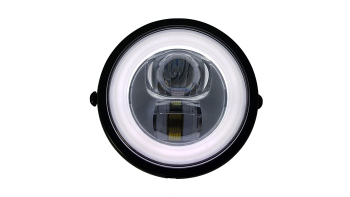 LED Motorradscheinwerfer mit rundem Tagfahrlicht