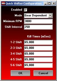 Quickshifter-Einstellmenue in der Powercommander V Software